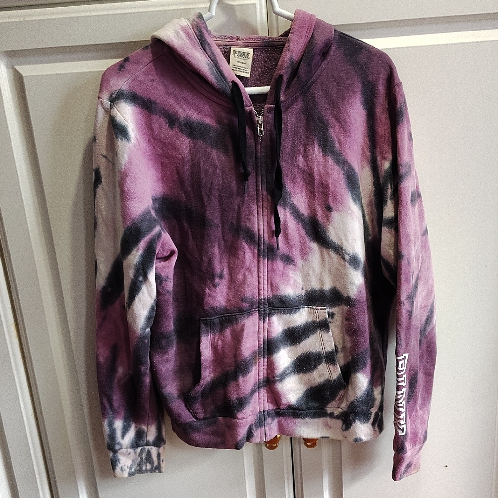 PINK Victoria's Secret Purple and Black Tie-Dye Hoodie